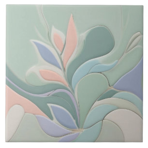 Dreamy Mint Floral Abstract Modern Pastel Flowers Ceramic Tile