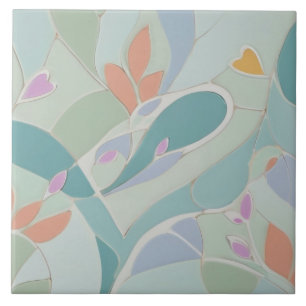 Dreamy Mint Floral Abstract Modern Pastel Flowers Ceramic Tile