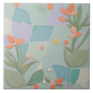 Dreamy Mint Floral Abstract Modern Pastel Flowers Ceramic Tile