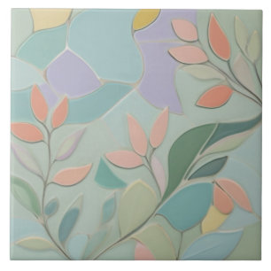 Dreamy Mint Floral Abstract Modern Pastel Flowers Ceramic Tile