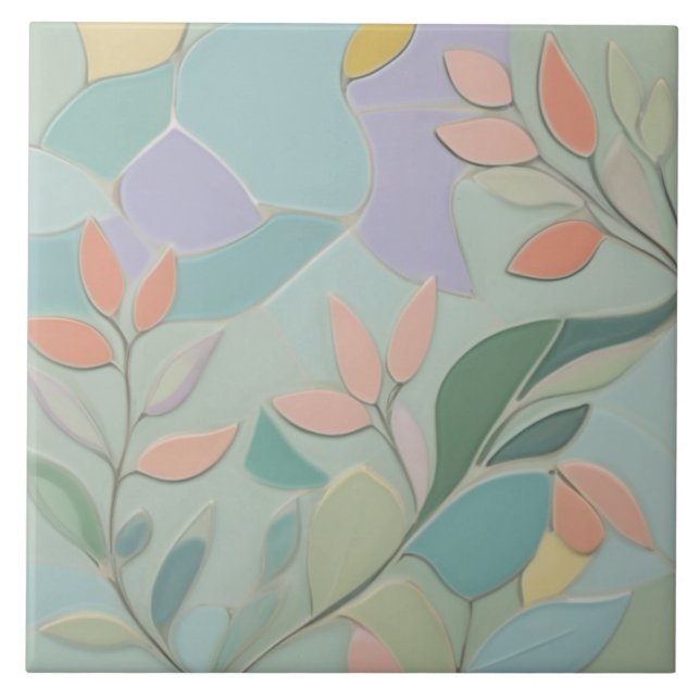 Dreamy Mint Floral Abstract Modern Pastel Flowers Ceramic Tile (Front)