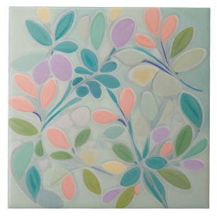 Dreamy Mint Floral Abstract Modern Pastel Flowers Ceramic Tile