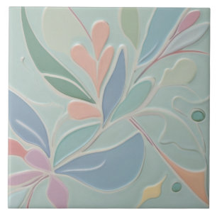 Dreamy Mint Floral Abstract Modern Pastel Flowers Ceramic Tile