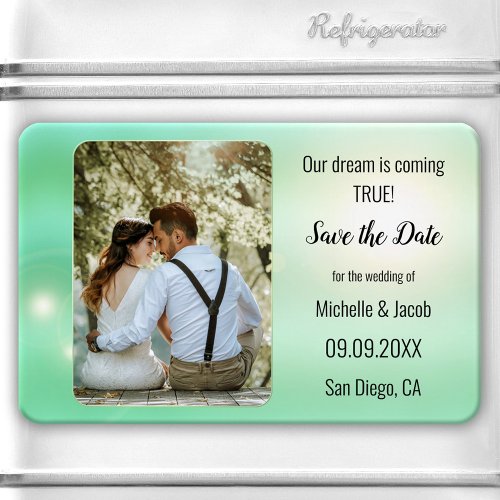 Dreamy Mint Green Lights Photo Save the Date Magnet