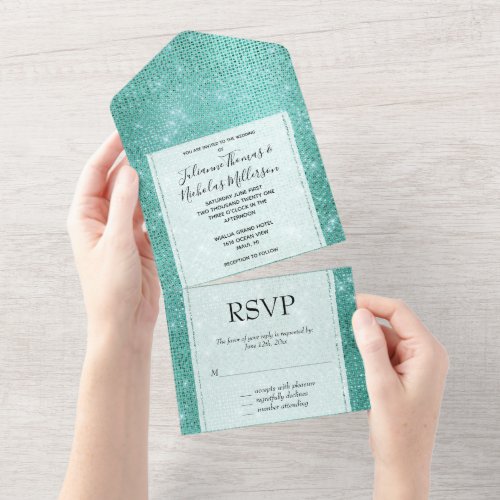 Dreamy Mint Sparkle Wedding All In One Invitation