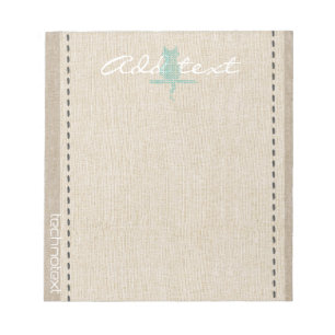 Dreamy Mint Stitch Cat Linen Look Add Text Notepad