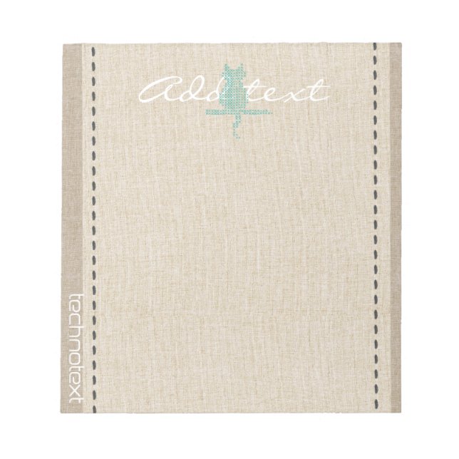 Dreamy Mint Stitch Cat Linen Look Add Text Notepad (Front)