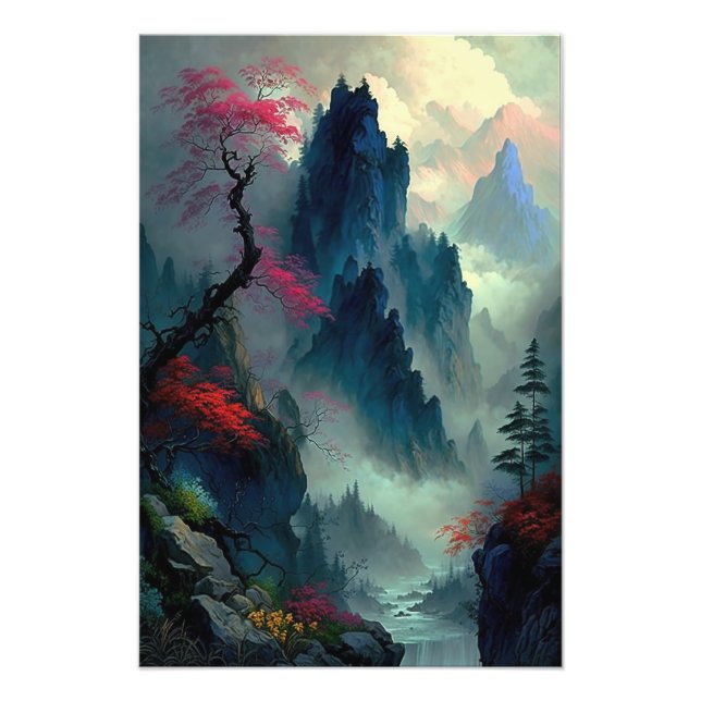 Dreamy Misty Mountain Landscape Photo Enlargement Print (Front)