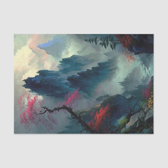Dreamy Misty Mountain Landscape Tissue Paper (Front)