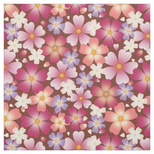 Dreamy Mixed Blossoms on Brown Medium Scale Fabric