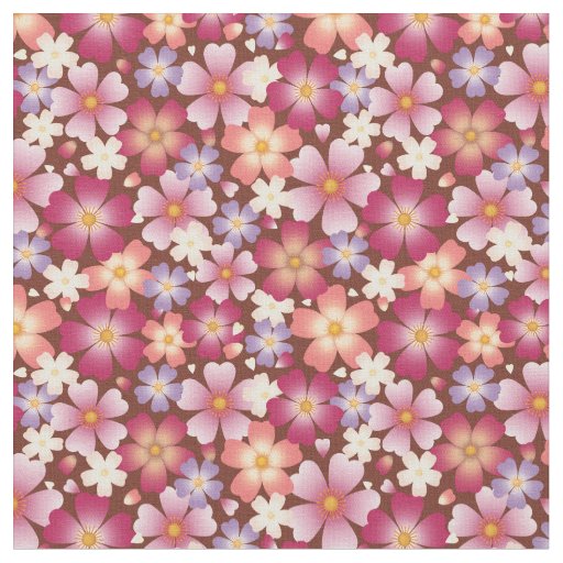 Dreamy Mixed Blossoms on Brown Small Scale Fabric