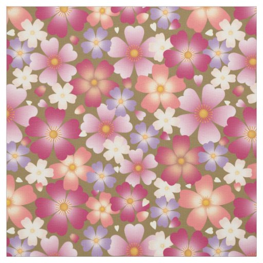 Dreamy Mixed Blossoms on Olive Medium Scale Floral Fabric
