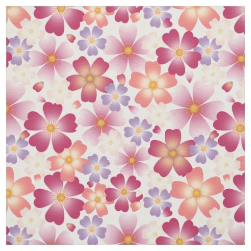 Dreamy Mixed Blossoms on White Medium Scale Floral Fabric