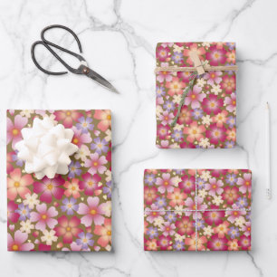 Dreamy Mixed Flowers on Olive Green Wrapping Paper Sheets