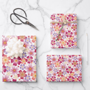 Dreamy Mixed Flowers on White Wrapping Paper Sheets