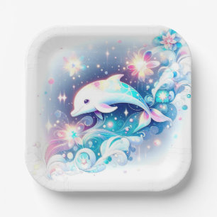 Dreamy Modern Dolphin Baby Shower Paper Plates