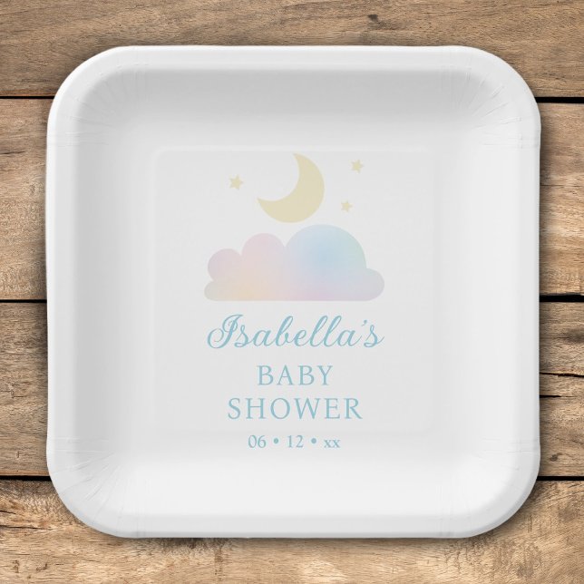 Dreamy Moon and Stars Cloud Nine Baby Shower Paper Plates (Creator Uploaded)