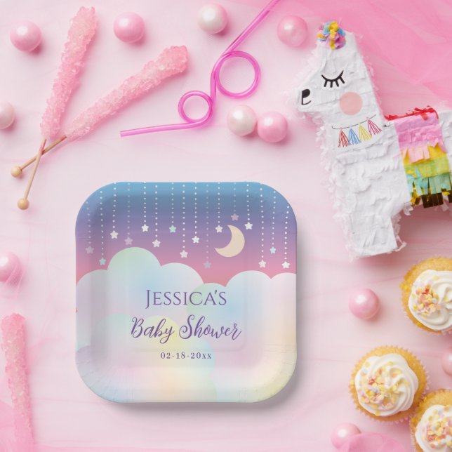 Dreamy Moon and Stars Gender Neutral Baby Shower Paper Plates (Party)