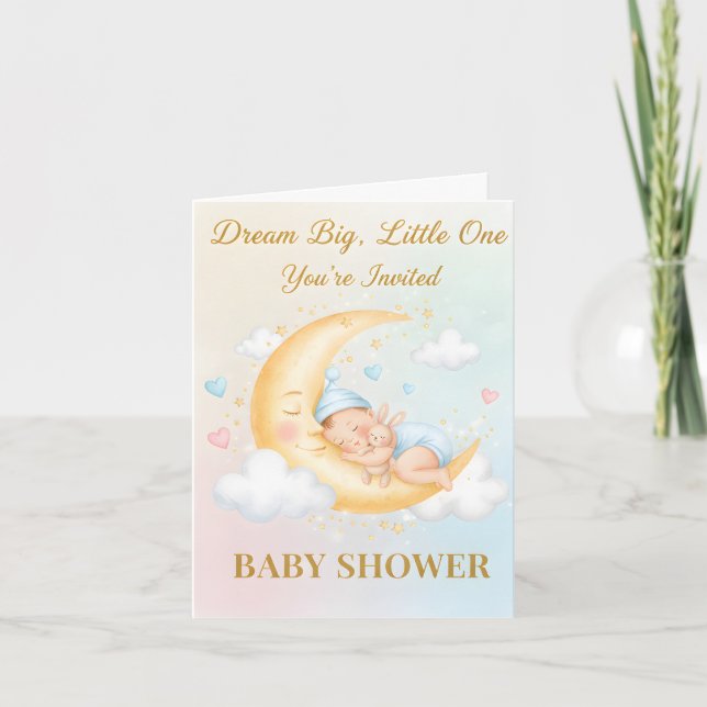 Dreamy Moon Baby Shower Invitation - Sleeping Baby (Front)