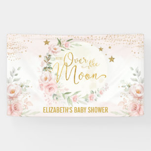 Dreamy Moon Blush Pink Floral Baby Girl Welcome Banner