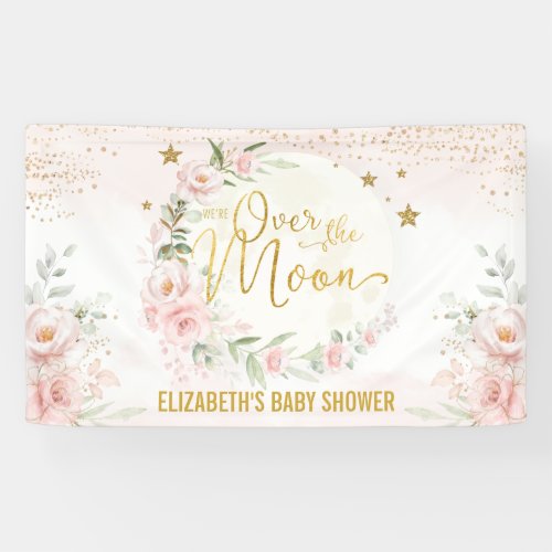 Dreamy Moon Blush Pink Floral Baby Girl Welcome Banner