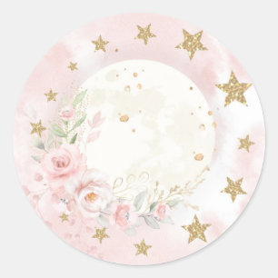 Dreamy Moon Blush Pink Gold Floral Greenery Baby Classic Round Sticker