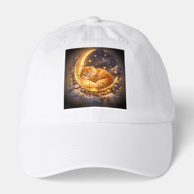 Dreamy Moon Cat Hat | Cute Crescent Moon Cat Cap  (Front)