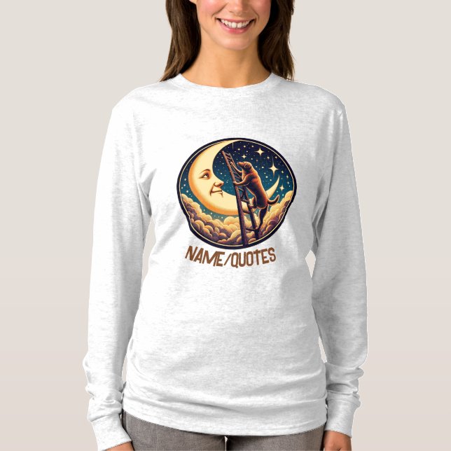 Dreamy Moon & Dog Climbing Ladder T-Shirt (Front)