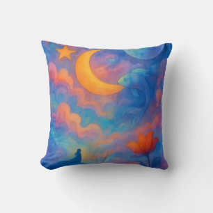 Dreamy Moon & Star Fantasy Watercolor Art Throw Pillow