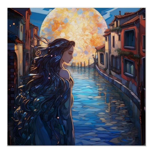Dreamy Moonlit Canal – Glossy Art Poster (Front)