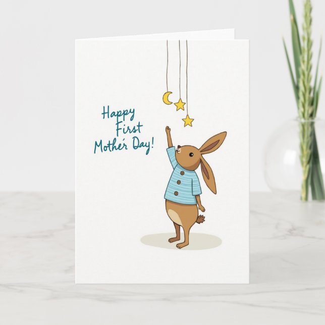 Dreamy Mothers Day Stars Rabbit Card (Front)
