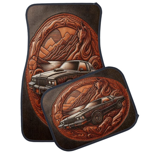 Dreamy Mountain Drive with Muscle Car Floor Mat (Set)