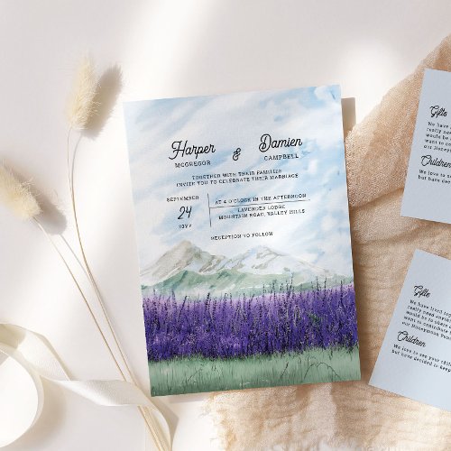 Dreamy Mountain Lavender Watercolor Wedding Invitation