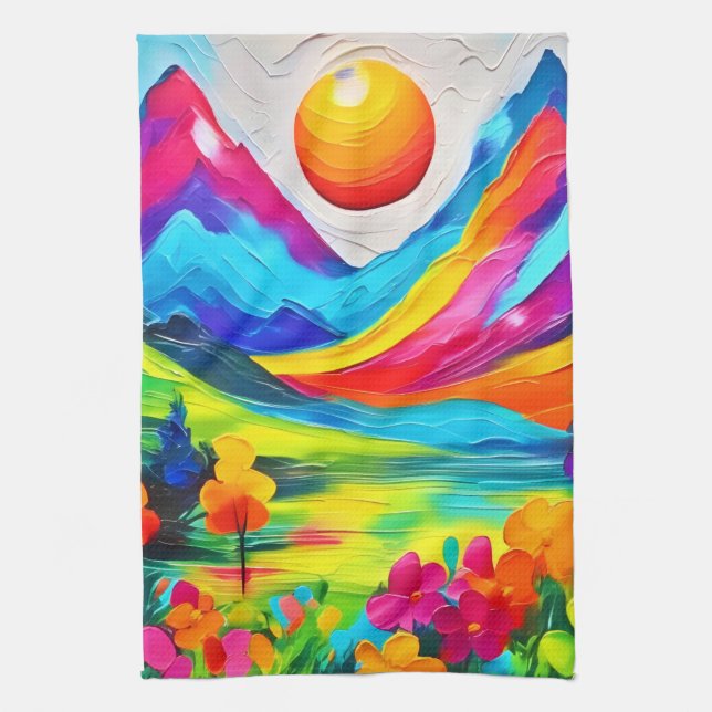Dreamy Mountain Majesty Painting  Kitchen Towel (Vertical)