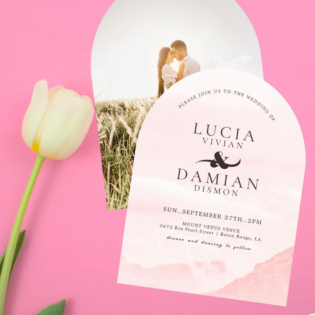 Dreamy Mountain Watercolor Photo Wedding Invitation (Creator Uploaded)