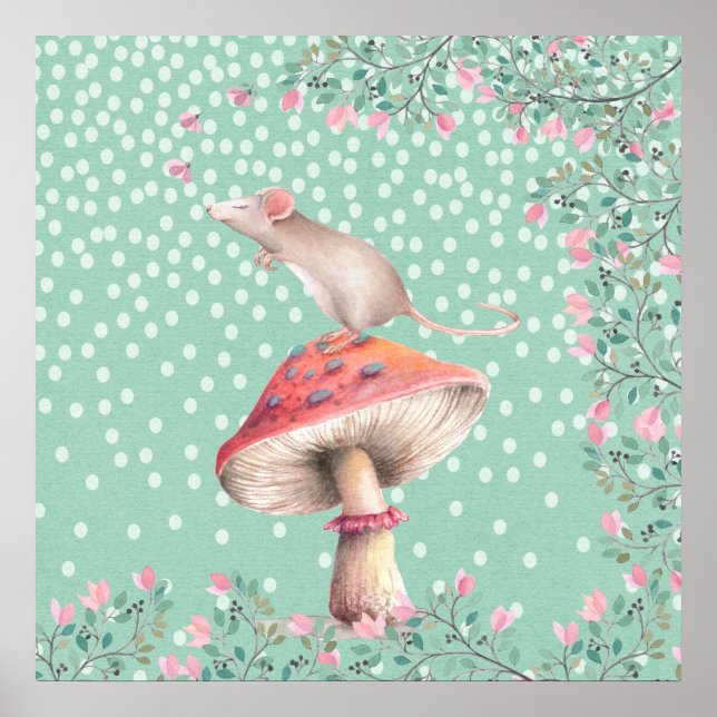 Dreamy mouse- Watercolor Illustration Poster (Front)