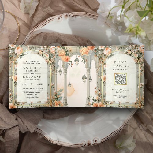 Dreamy Mughal Palace All in One Indian Wedding Tri_Fold Invitation