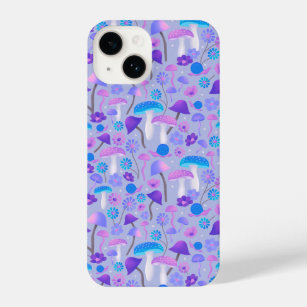 Dreamy Mushrooms & Flowers Purple Turquoise iPhone 14 Case