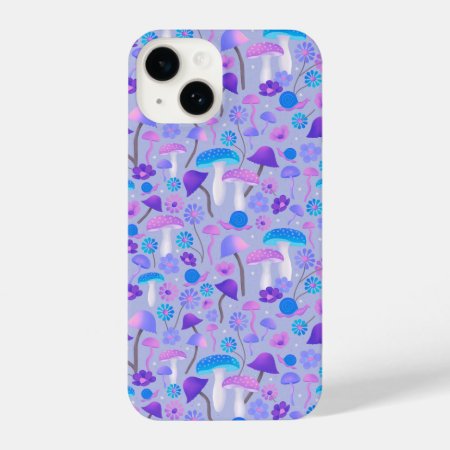 Dreamy Mushrooms & Flowers Purple Turquoise Iphone 14 Case