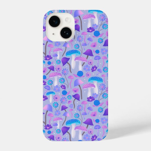 Dreamy Mushrooms & Flowers Purple Turquoise iPhone Case (Back)