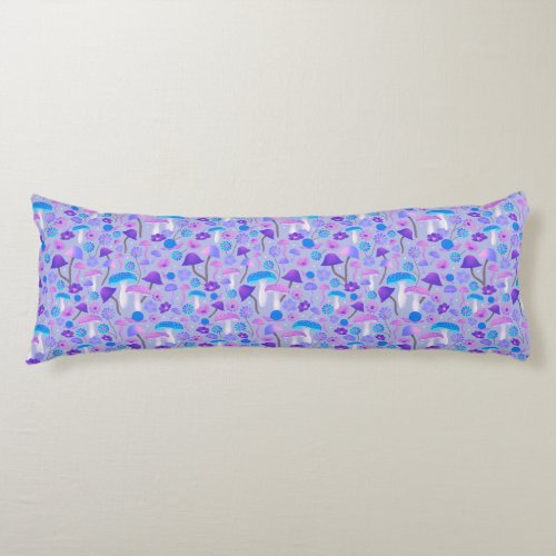 Dreamy Mushrooms  Flowers Retro Purple Turquoise Body Pillow