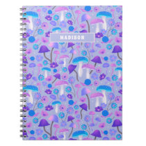 Dreamy Mushrooms Flowers Snails Purple Turquoise Notebook