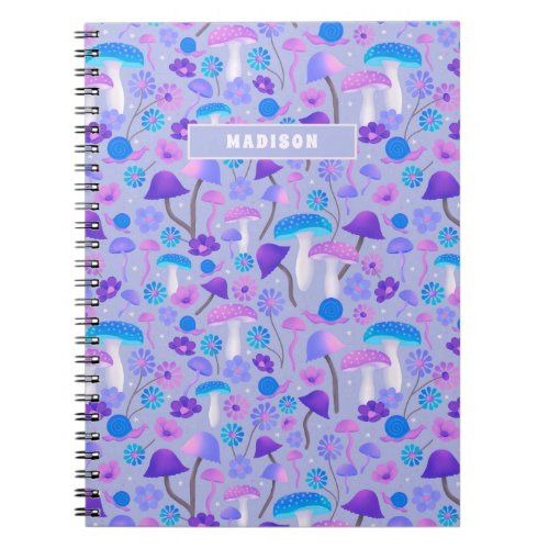 Dreamy Mushrooms Flowers Snails Purple Turquoise Notebook