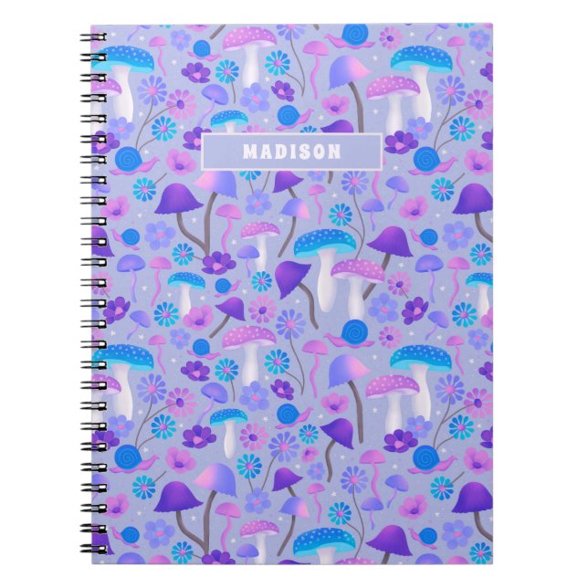 Dreamy Mushrooms Flowers Snails Purple Turquoise Notebook (Front)