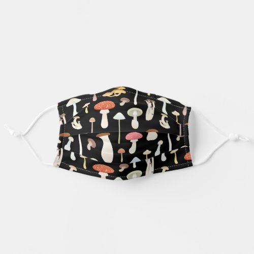 Dreamy Mushrooms Pattern in Black Adult Cloth Face Mask