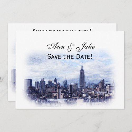 Dreamy Navy Blue NYC Skyline Save the Date H Invitation