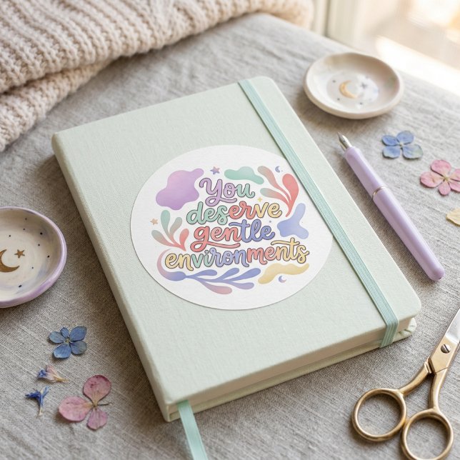Dreamy Neurodivergent Affirmation Pastel Typograph Classic Round Sticker (Creator Uploaded)