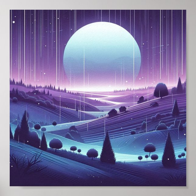  Dreamy Night Landscape - Moonlit Hills and Fallin Poster (Front)