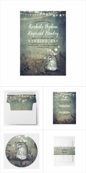 Dreamy Night Mason Jar Lights Wedding Invitation Set