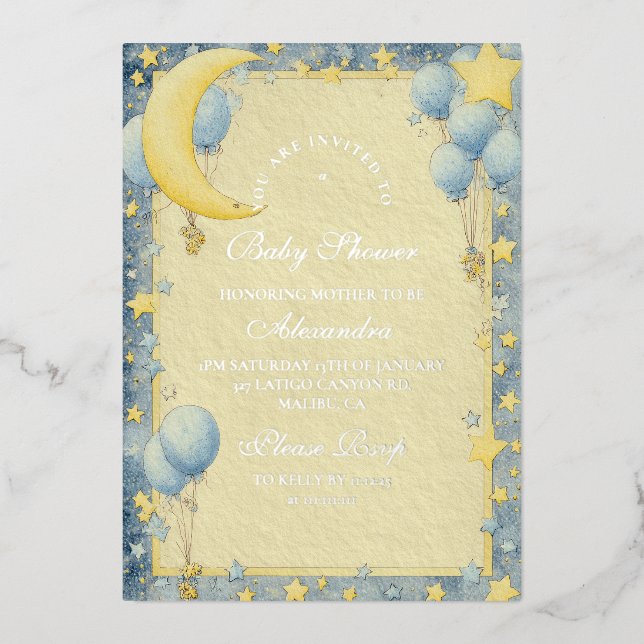 Dreamy Night Sky Baby Shower Foil Invitation (Front)